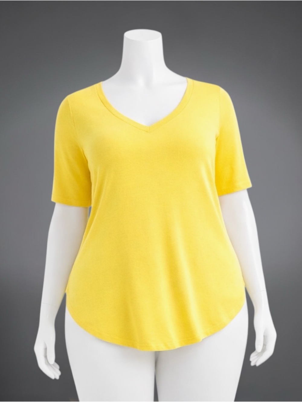 Ashley Stewart Yellow V-Neck Short Sleeve Top